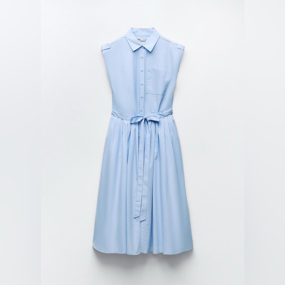 Zara Sky Blue Poplin Shirt Dress